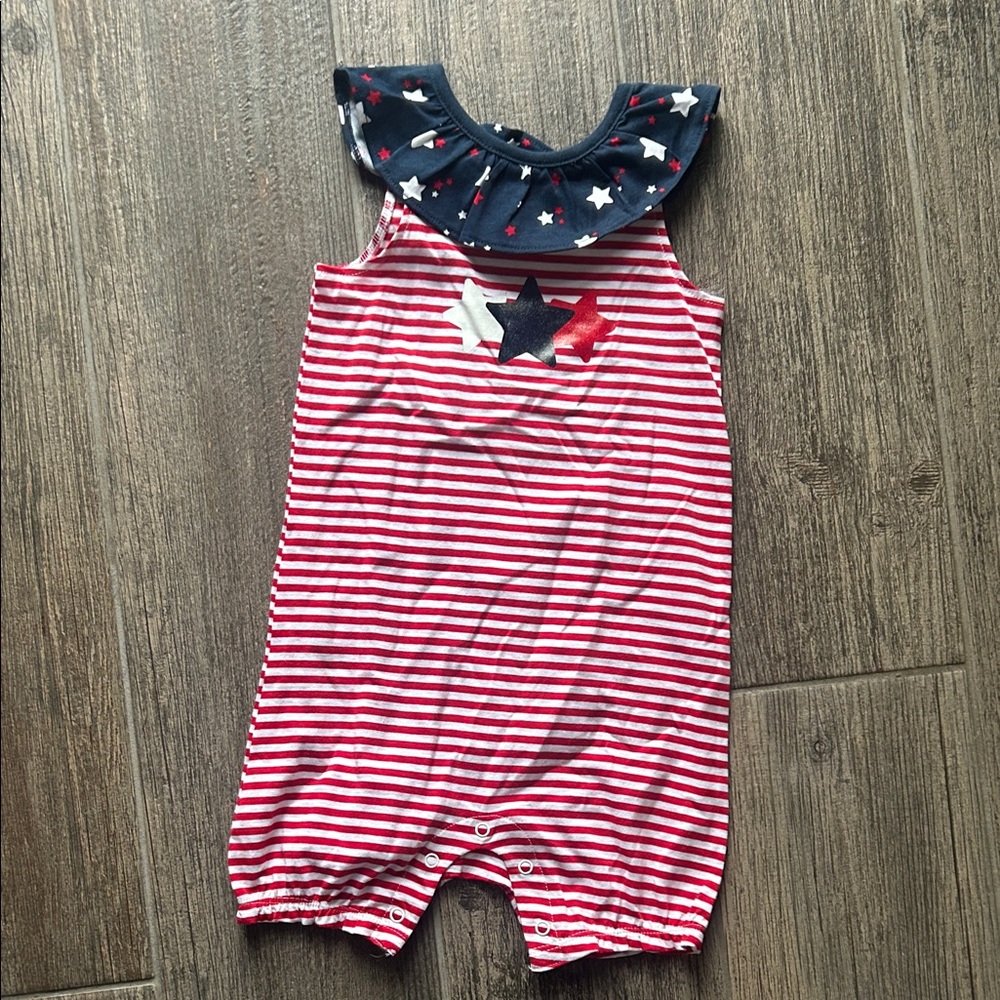 Red and White Striped Baby Romper with Stars